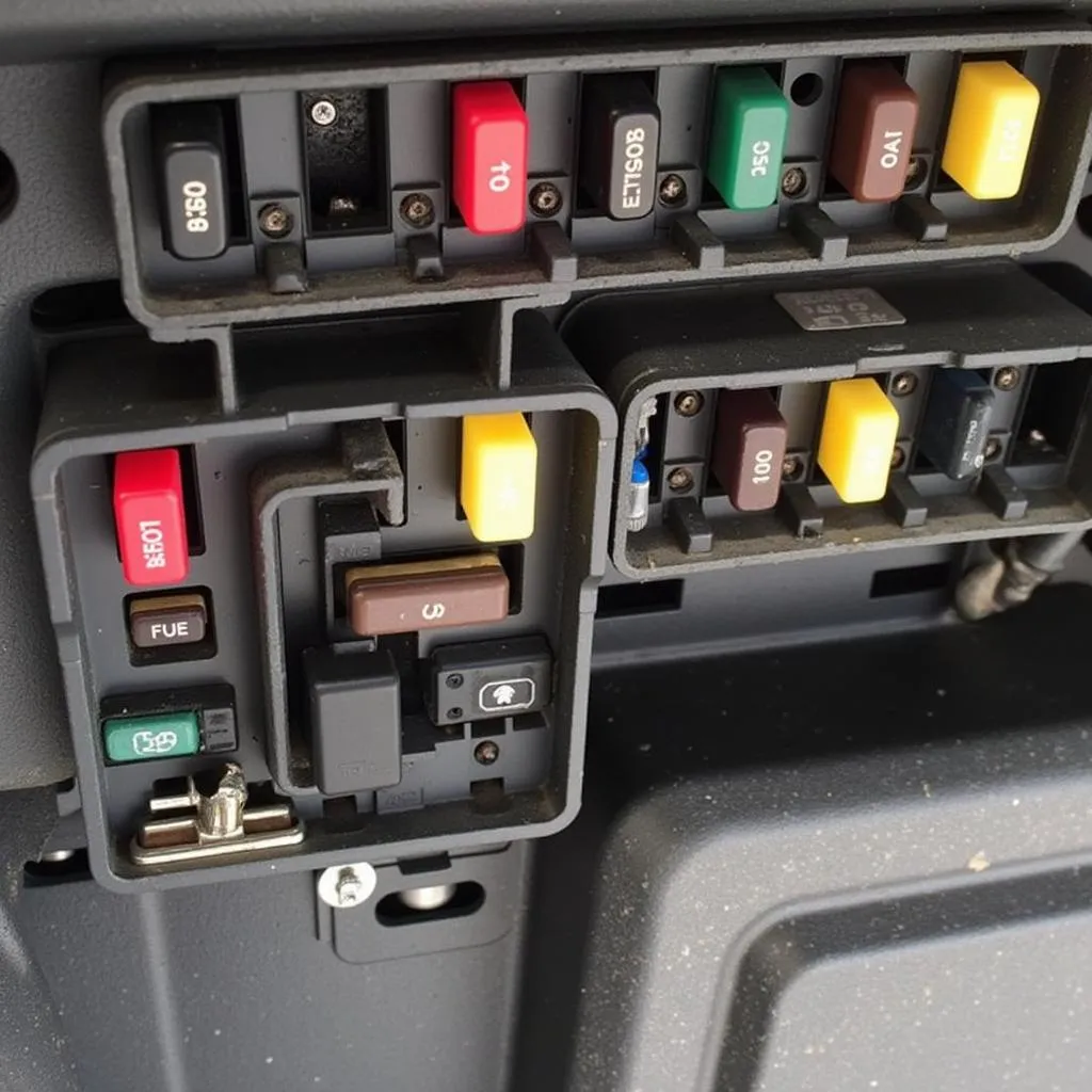 Blown fuse in a car's fuse box.