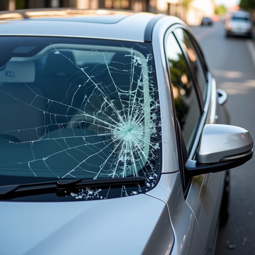 BMW car with a shattered side window