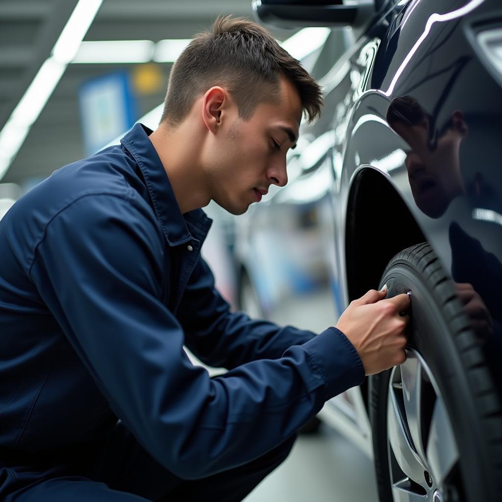  Expert Auto Electrician Performing Electrical Repairs on a Car at Bosch Car Service in MacArthur