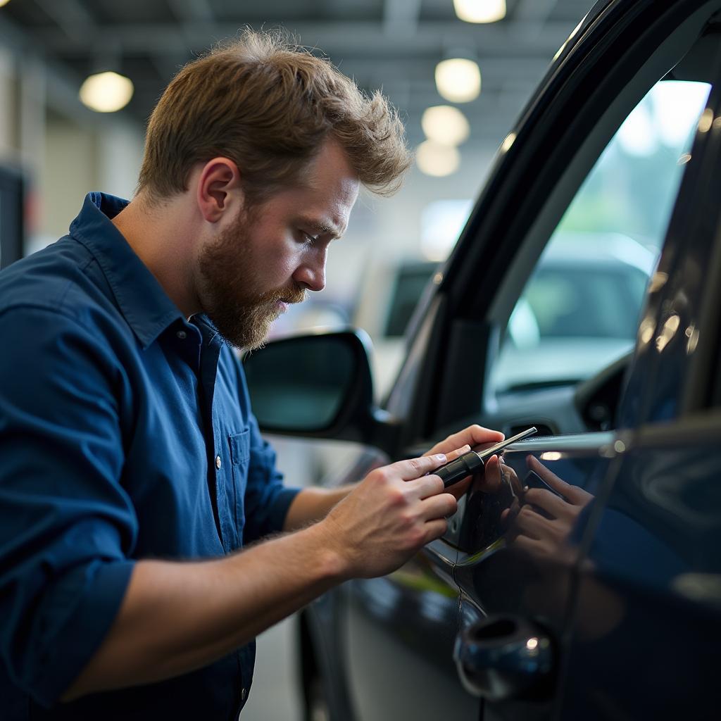 Experienced technician repairing a car window in Brisbane