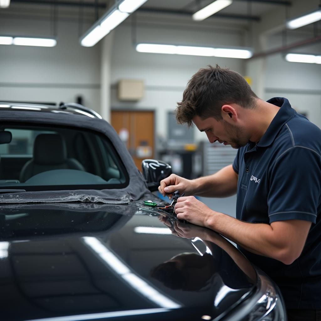 Technician Repairing Soft Top in Bristol