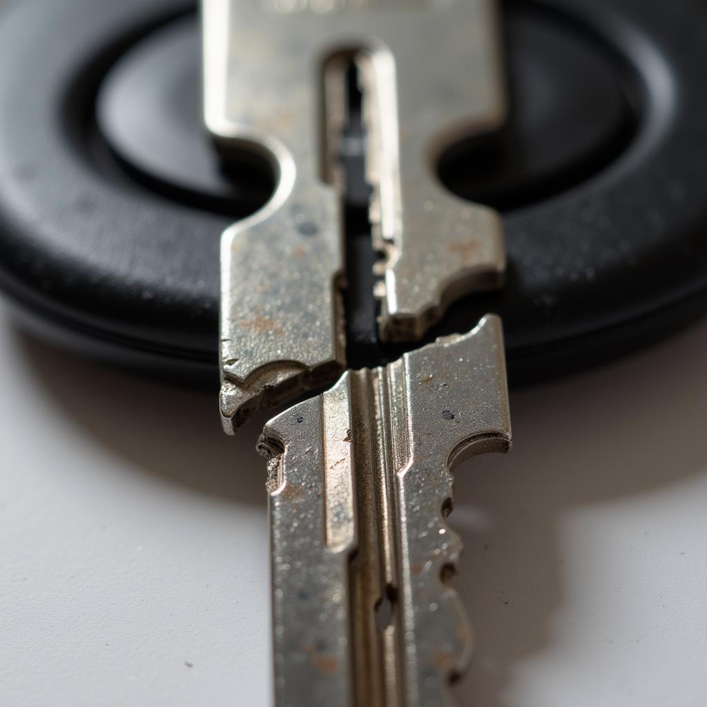 Close-up of a broken car key loop