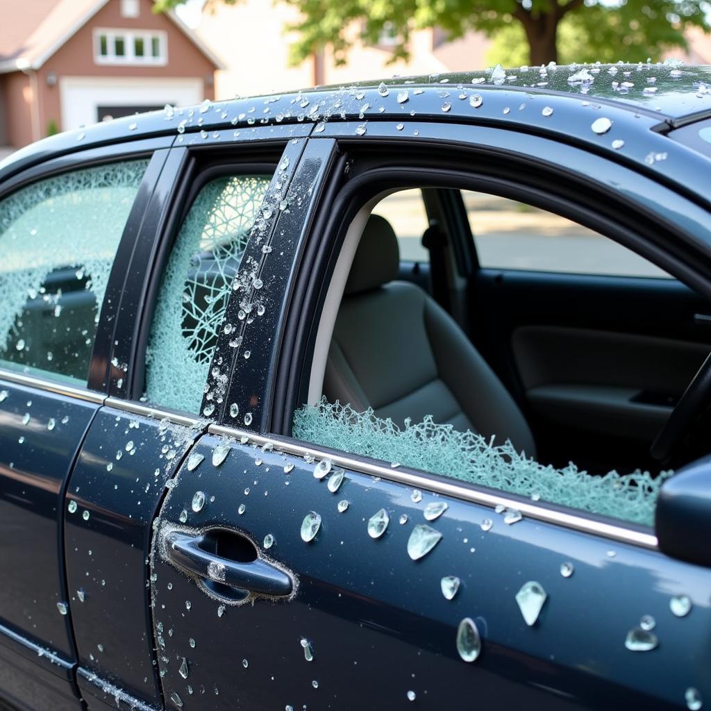 Broken car window in Grand Rapids needing repair