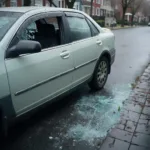 Broken Car Window on Side Street