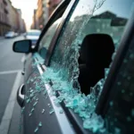 Broken Car Window on a City Street