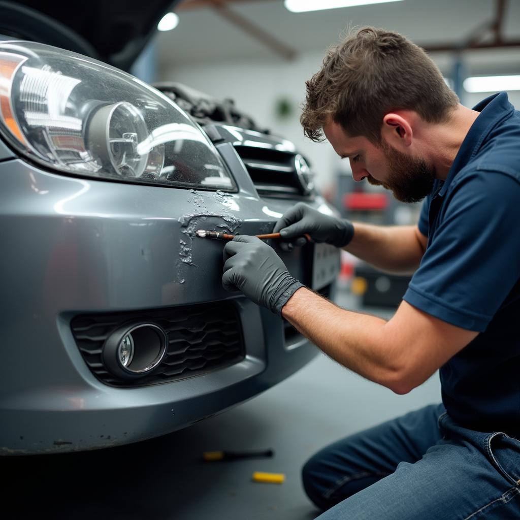 Car bumper repair in progress