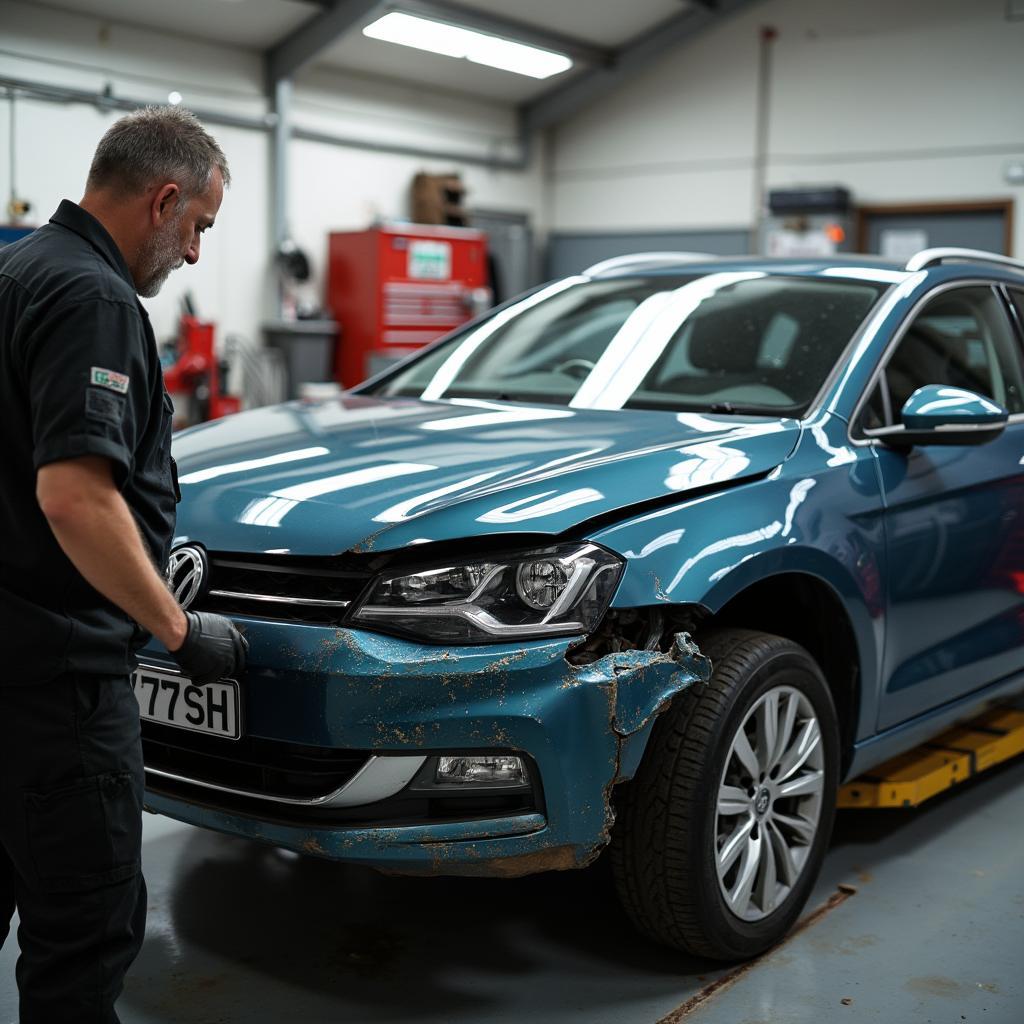 Car undergoing body repairs in Burnley