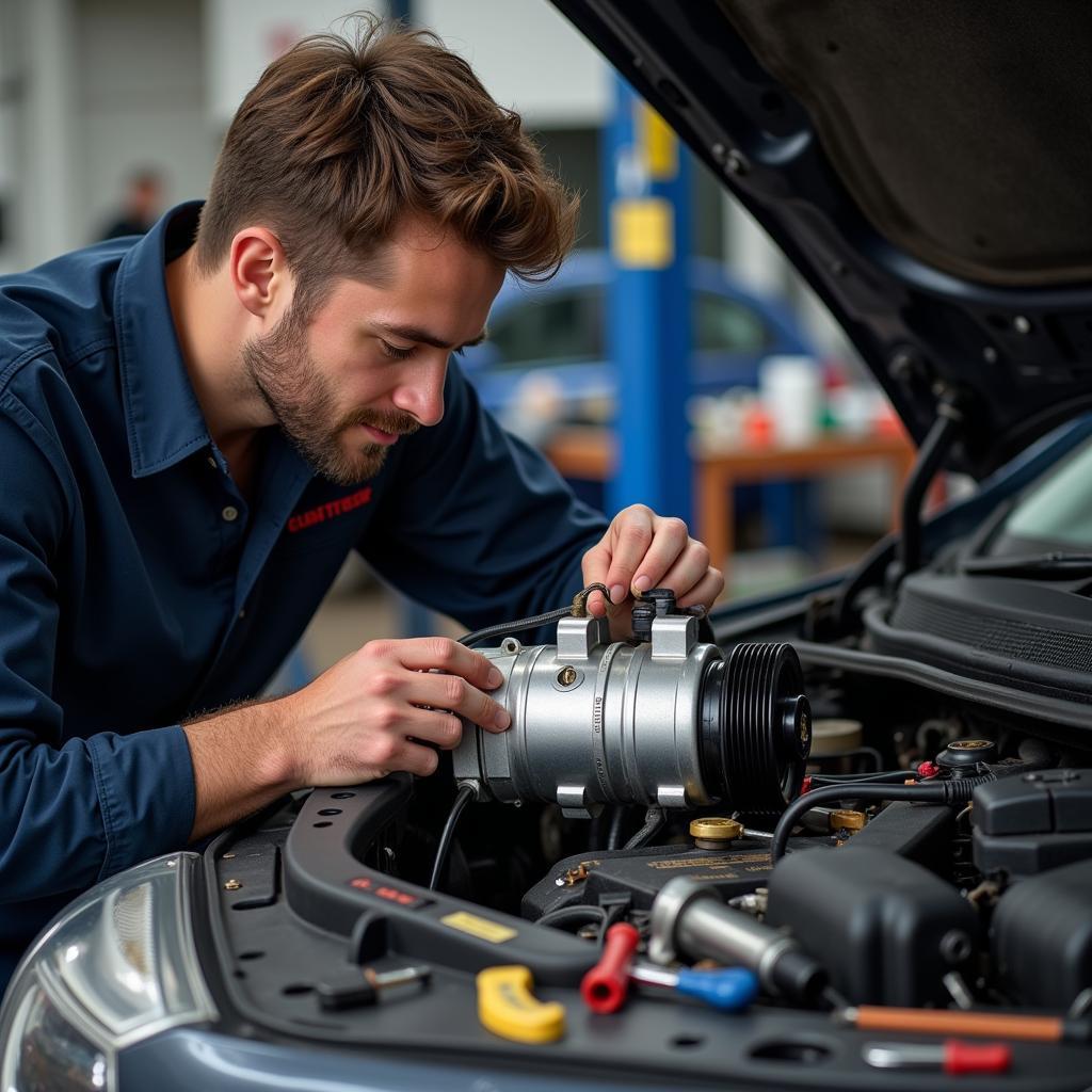 Inspecting a Car AC Compressor in Burton on Trent