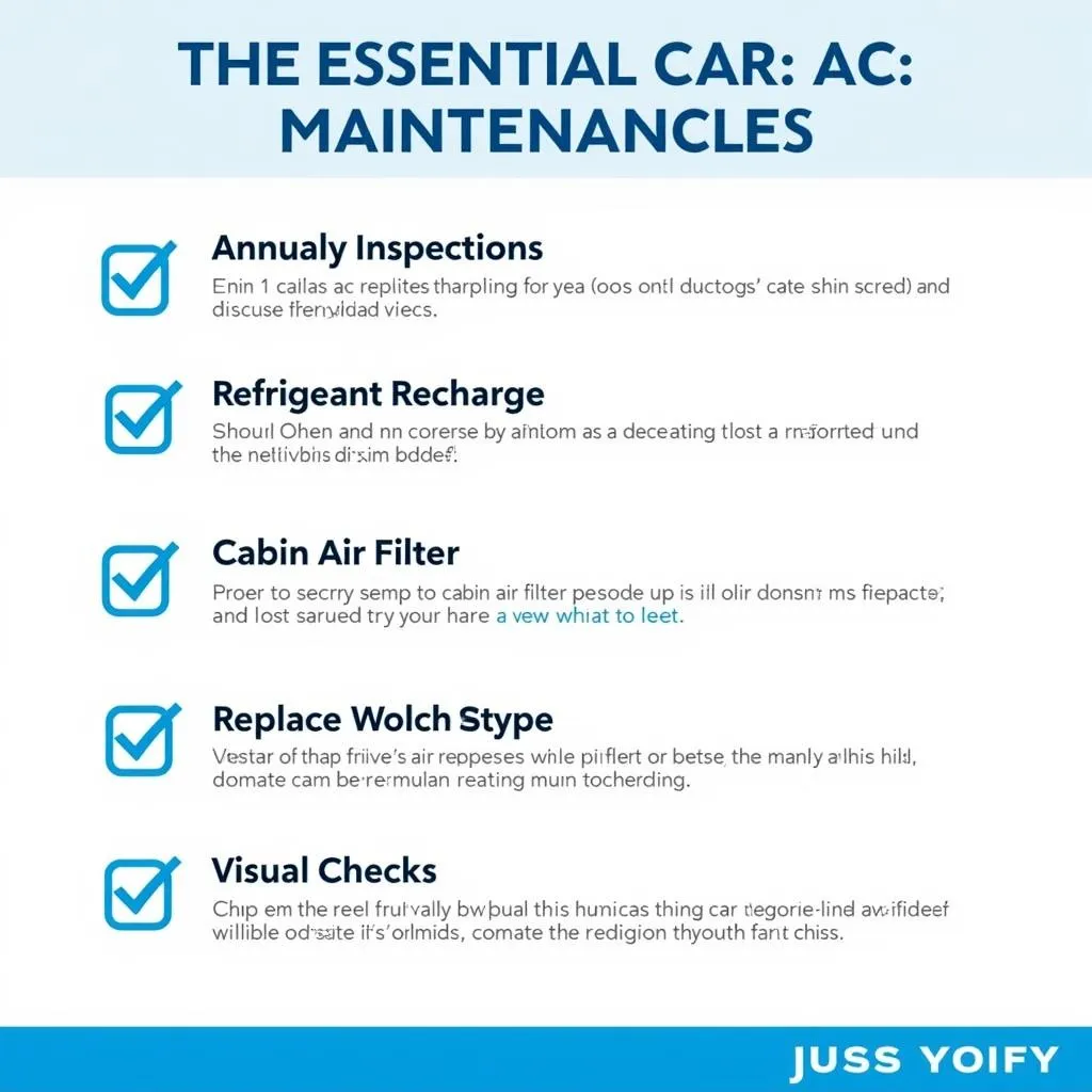 Car AC maintenance checklist with essential tasks