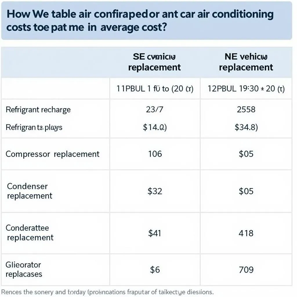 Car AC Repair Cost Comparison