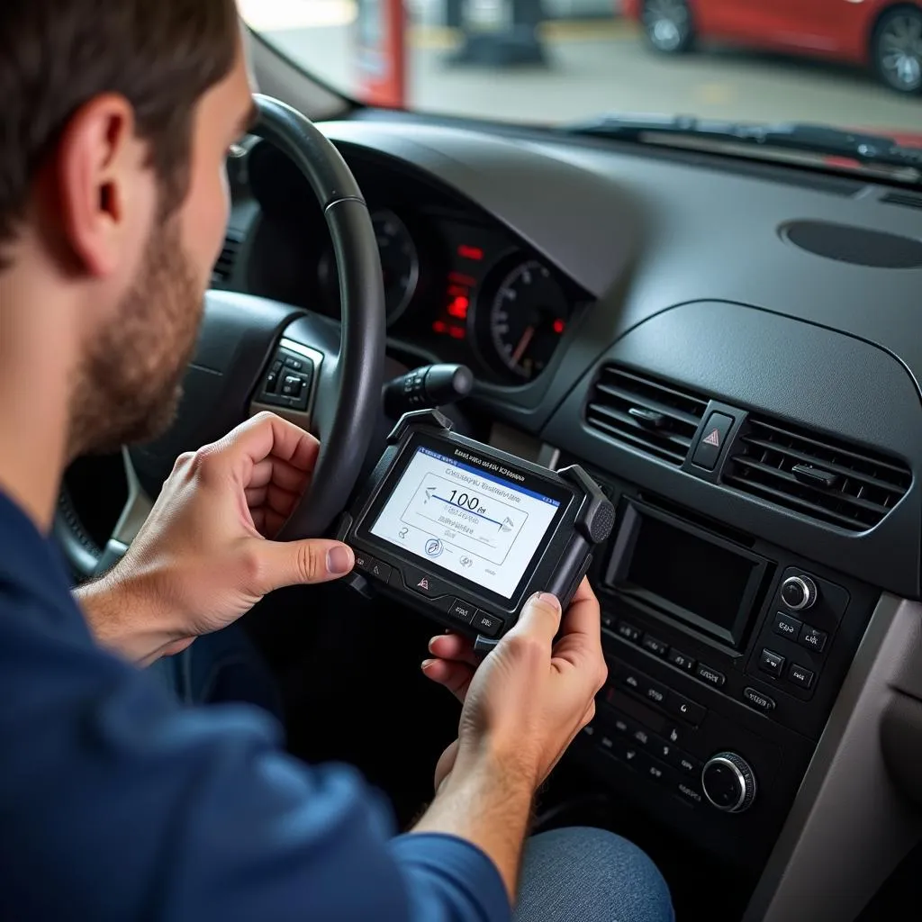 Mechanic diagnosing car AC problem in National City