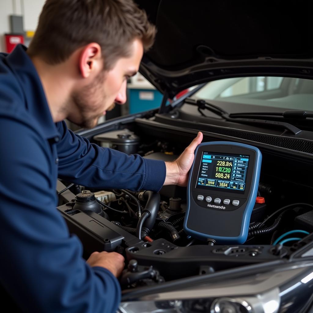 Car AC Repair Diagnostic Test in Progress