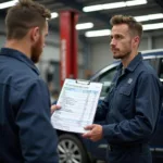 Mechanic Providing Car AC Repair Estimate