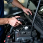 Mechanic repairing car air conditioning in Hill