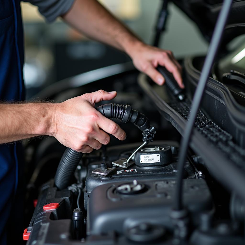 Mechanic repairing car air conditioning in Hill