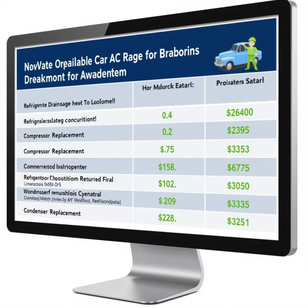 Detailed breakdown of car AC repair costs in St Albans on a computer screen