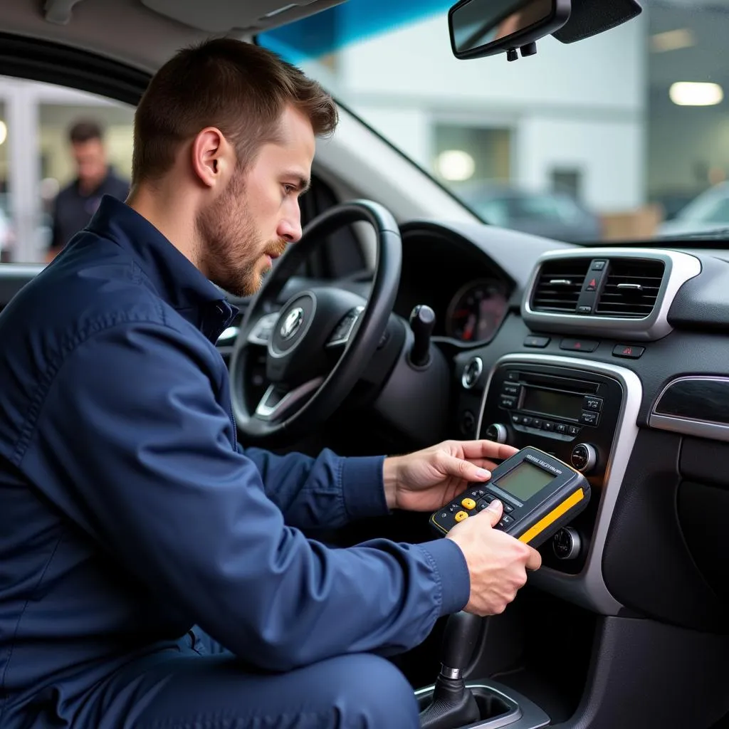 Mechanic Diagnosing Car AC Problem