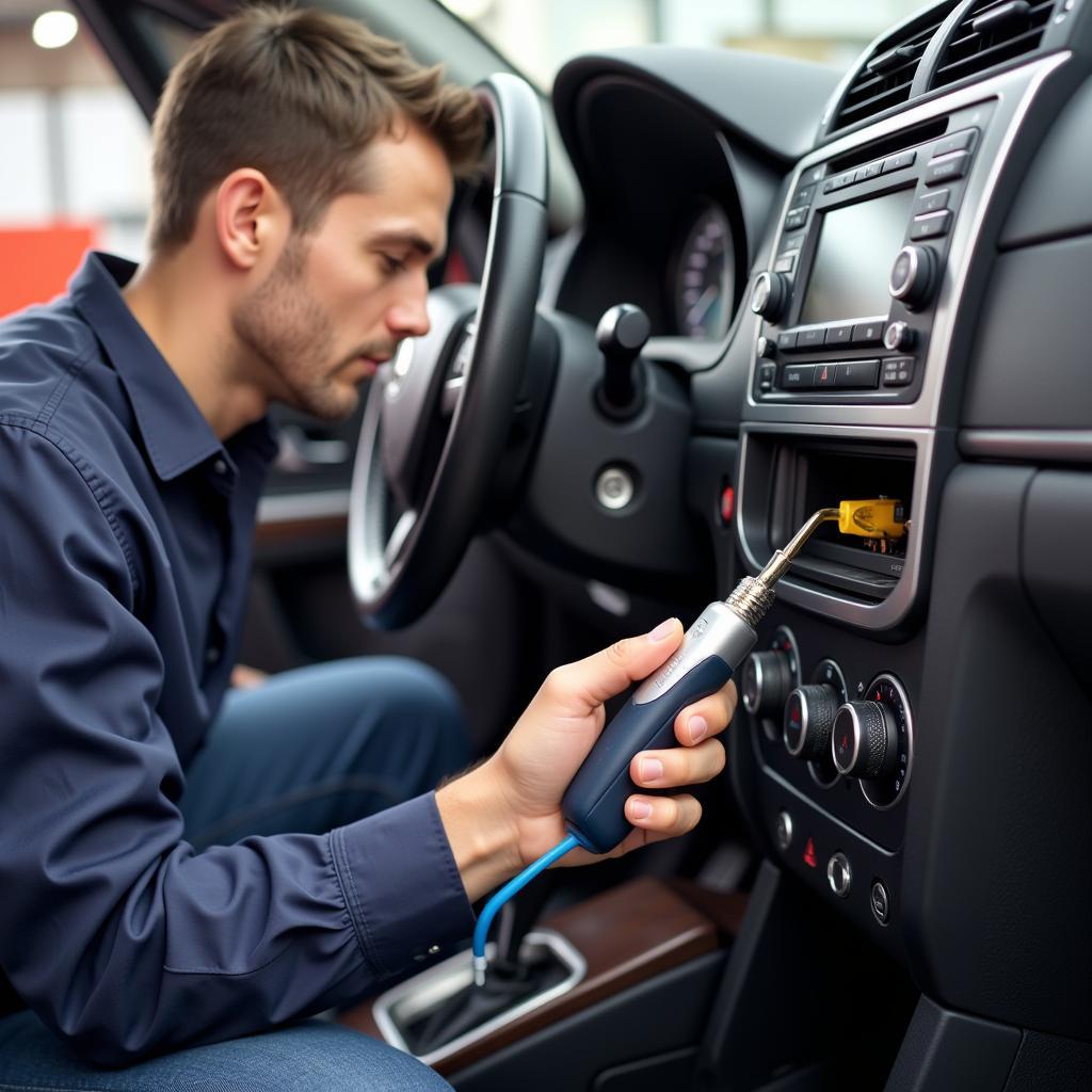 Technician Servicing Car AC System