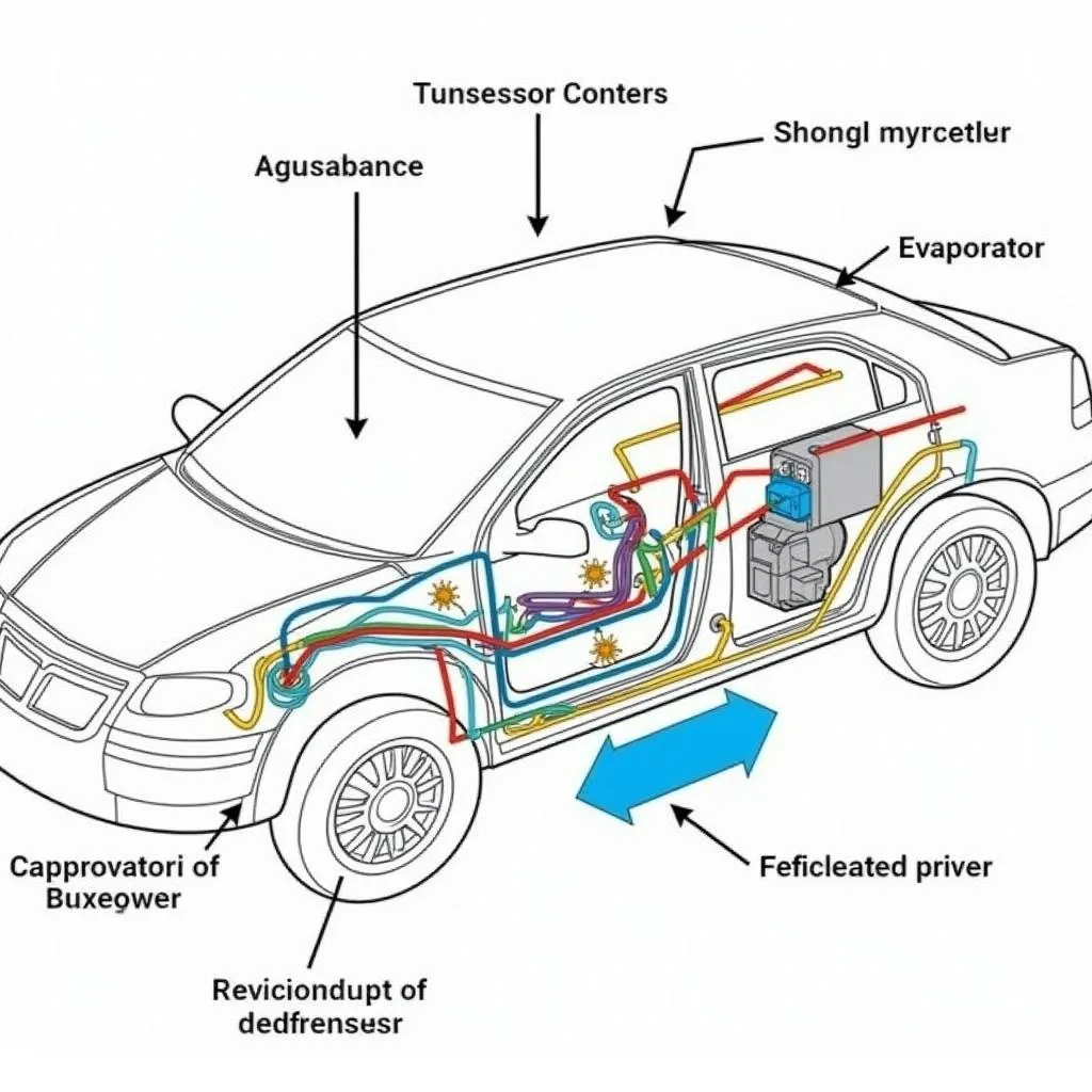 Diagram illustrating the main components of a car's air conditioning system