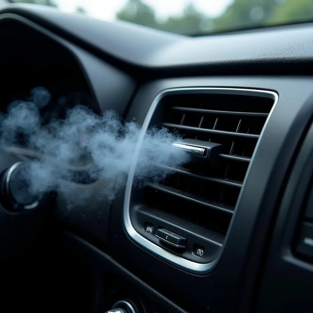 Close-up of car air conditioning vent blowing cold air