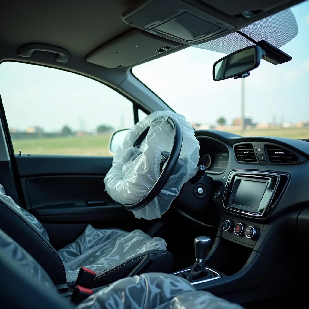 Car After Accident with Deployed Airbags