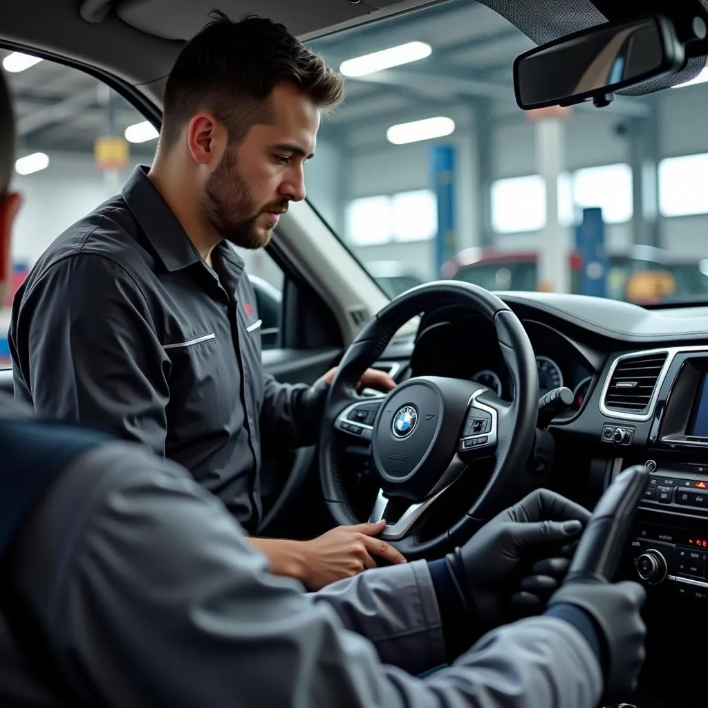 Mechanic Replacing Car Airbag