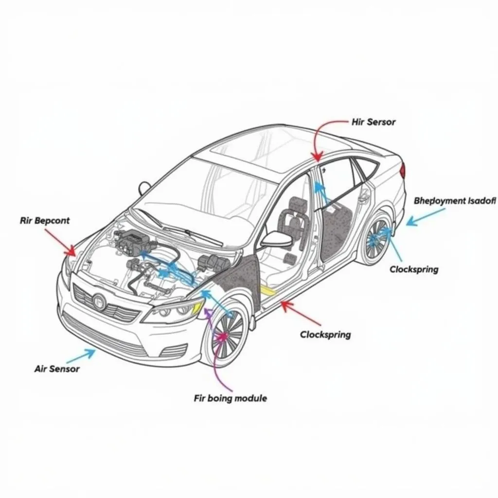 Diagram showing the components of a car airbag system