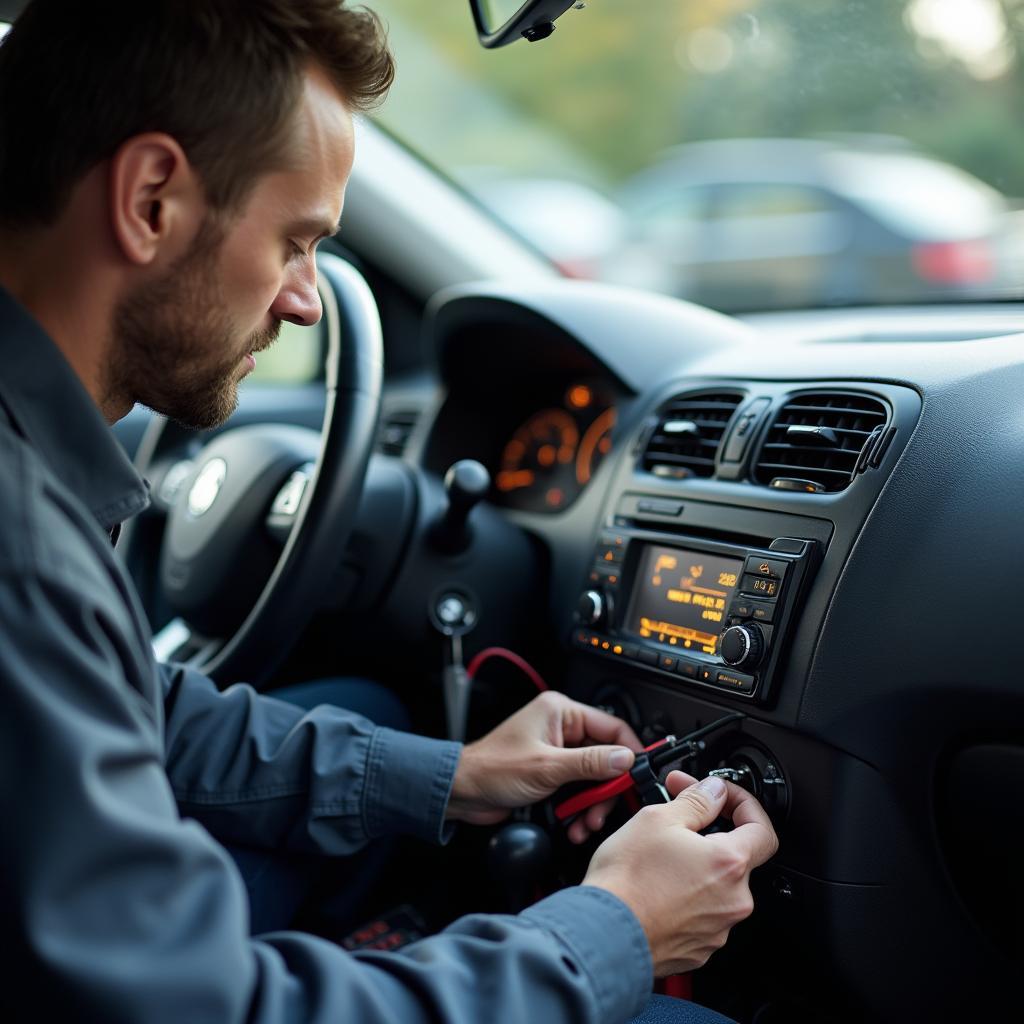 Car Audio Technician Repairing Antenna