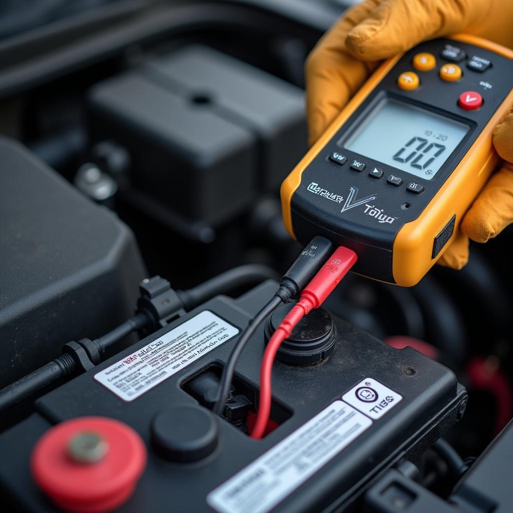 Checking car battery with multimeter