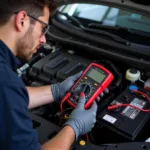 Inspecting a car battery for electrical issues