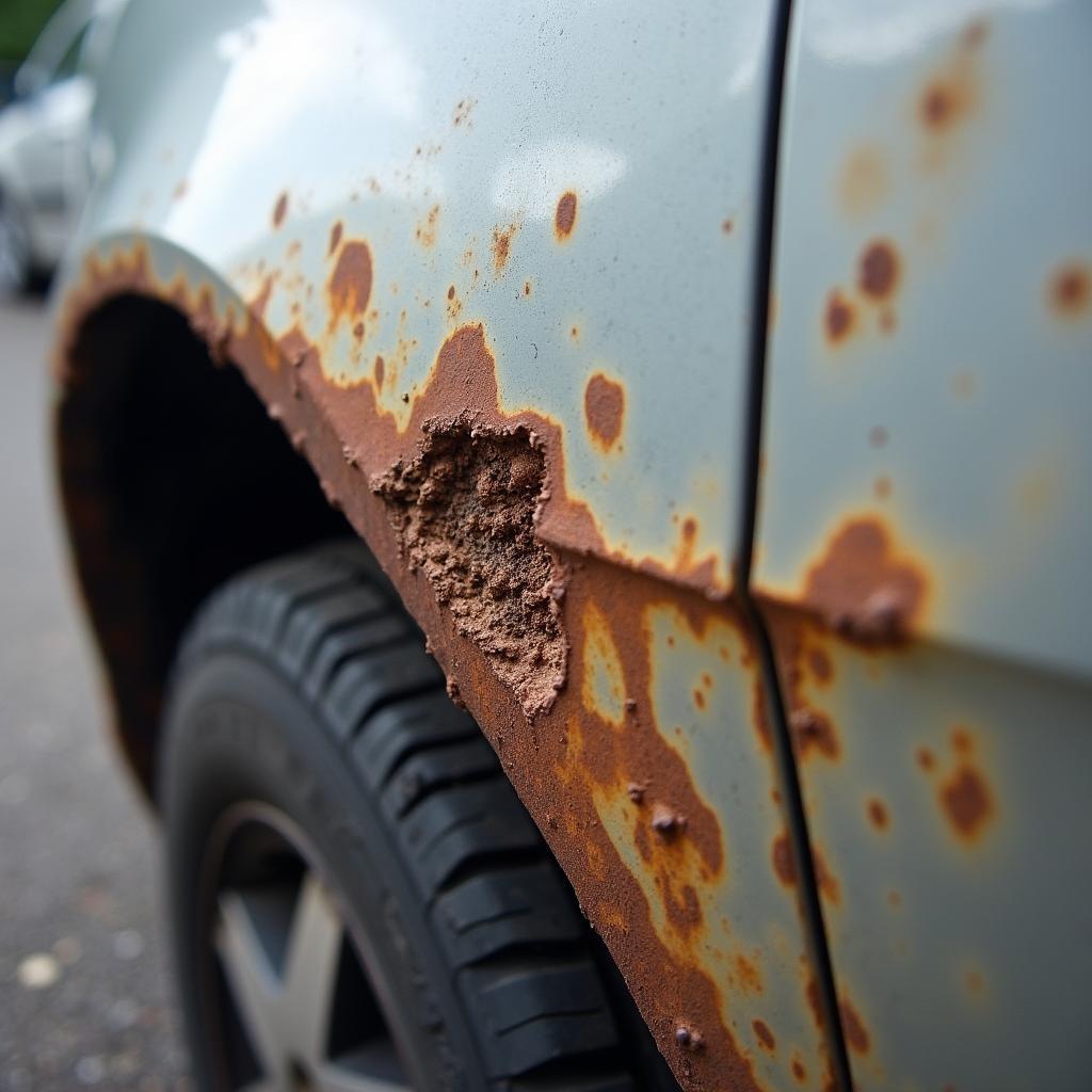 Car body damage with rust