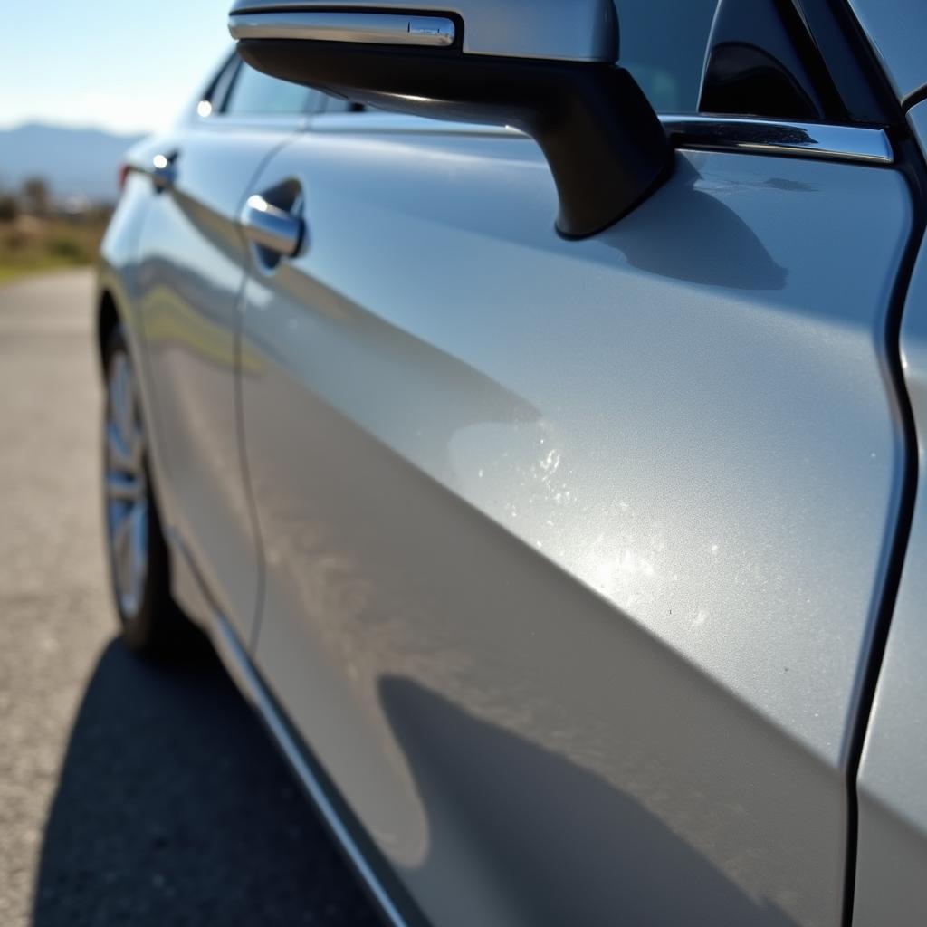 Shiny car door panel after using car body repair kit