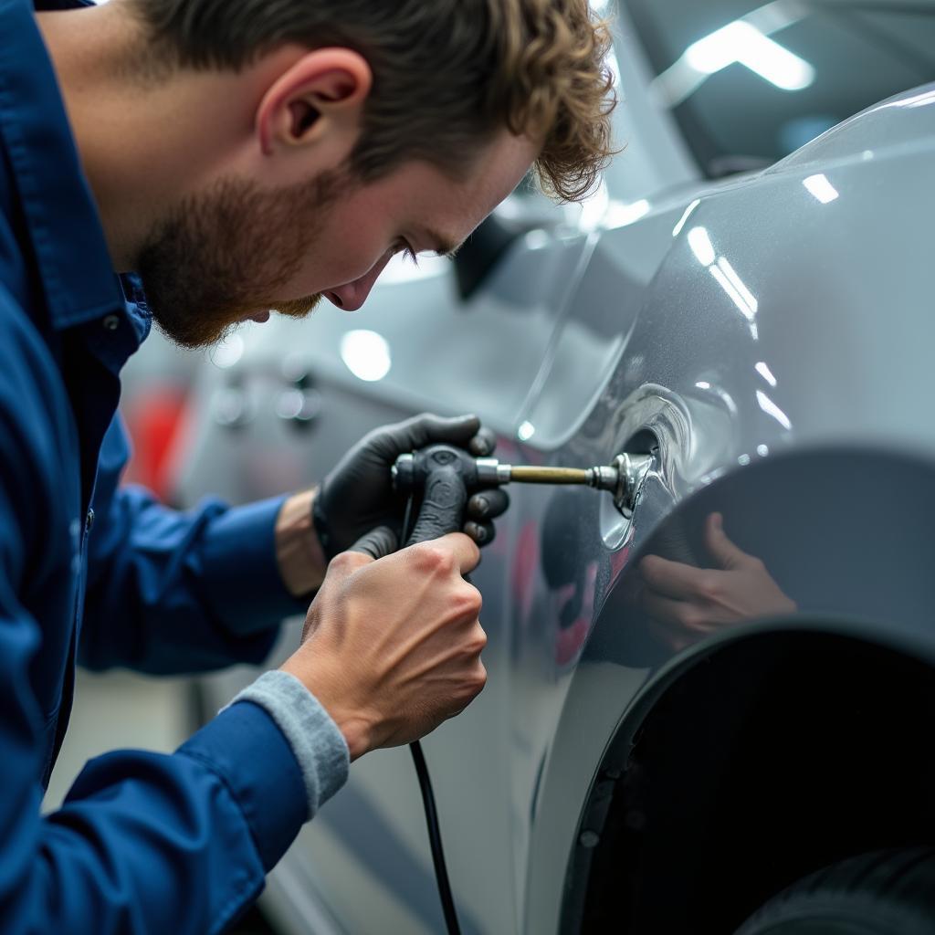 Car Body Repair Apprentice Using Tools