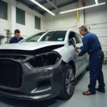 Car body repair in progress at a professional workshop in Crawley