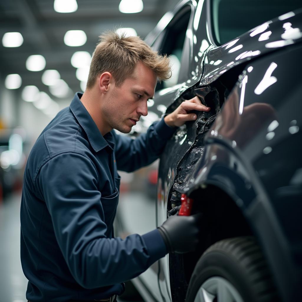 Inspecting a Car Body Repair in Crewe