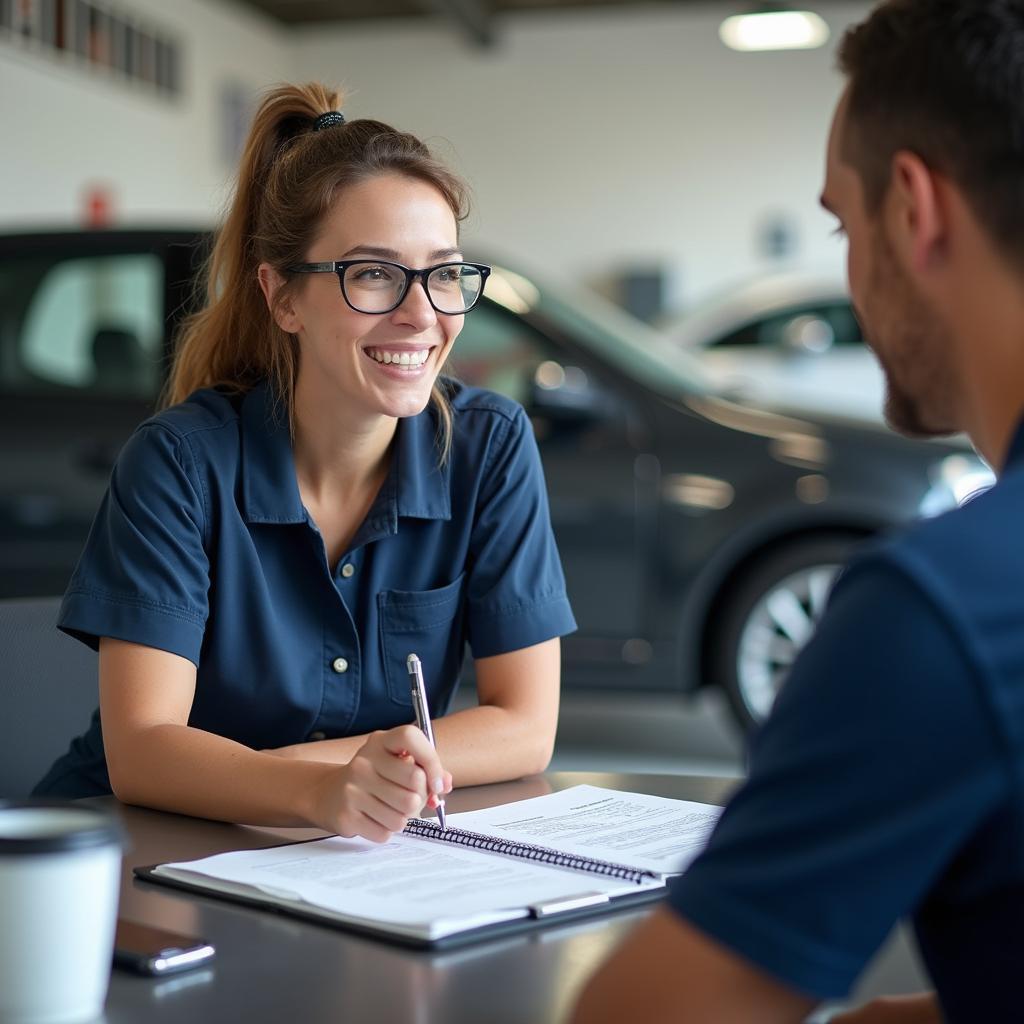 Customer consultation for car body repairs in Crosshands