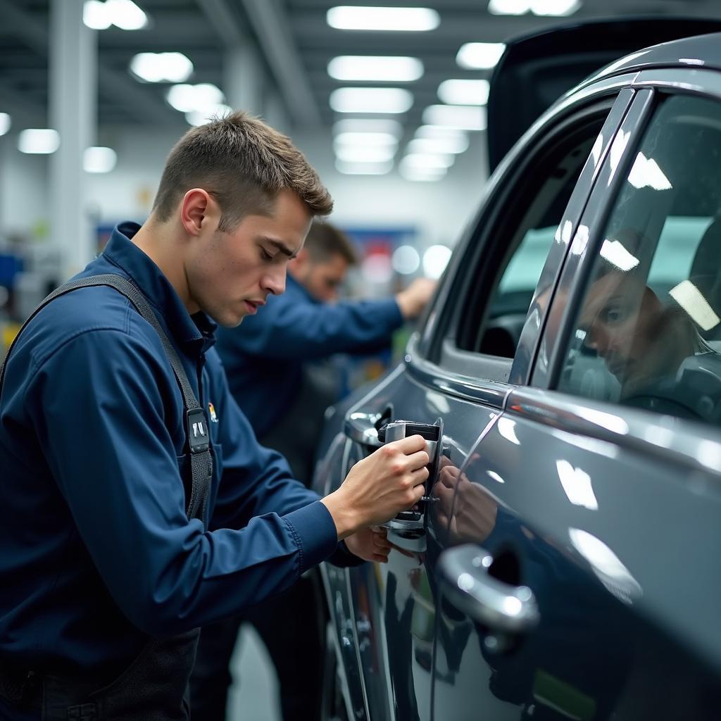 Expert technicians working on car body repairs in Crosshands