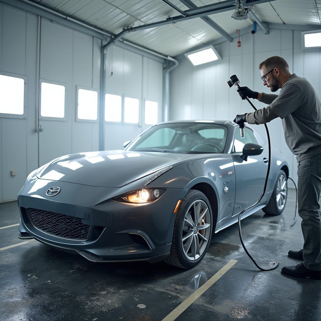 Car Being Painted in a Professional Booth