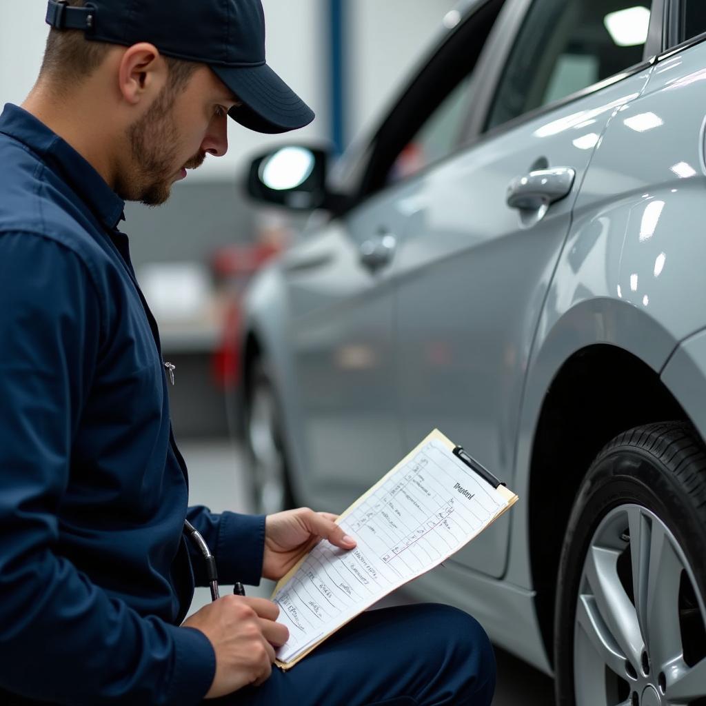 Car undergoing final inspection in Delph