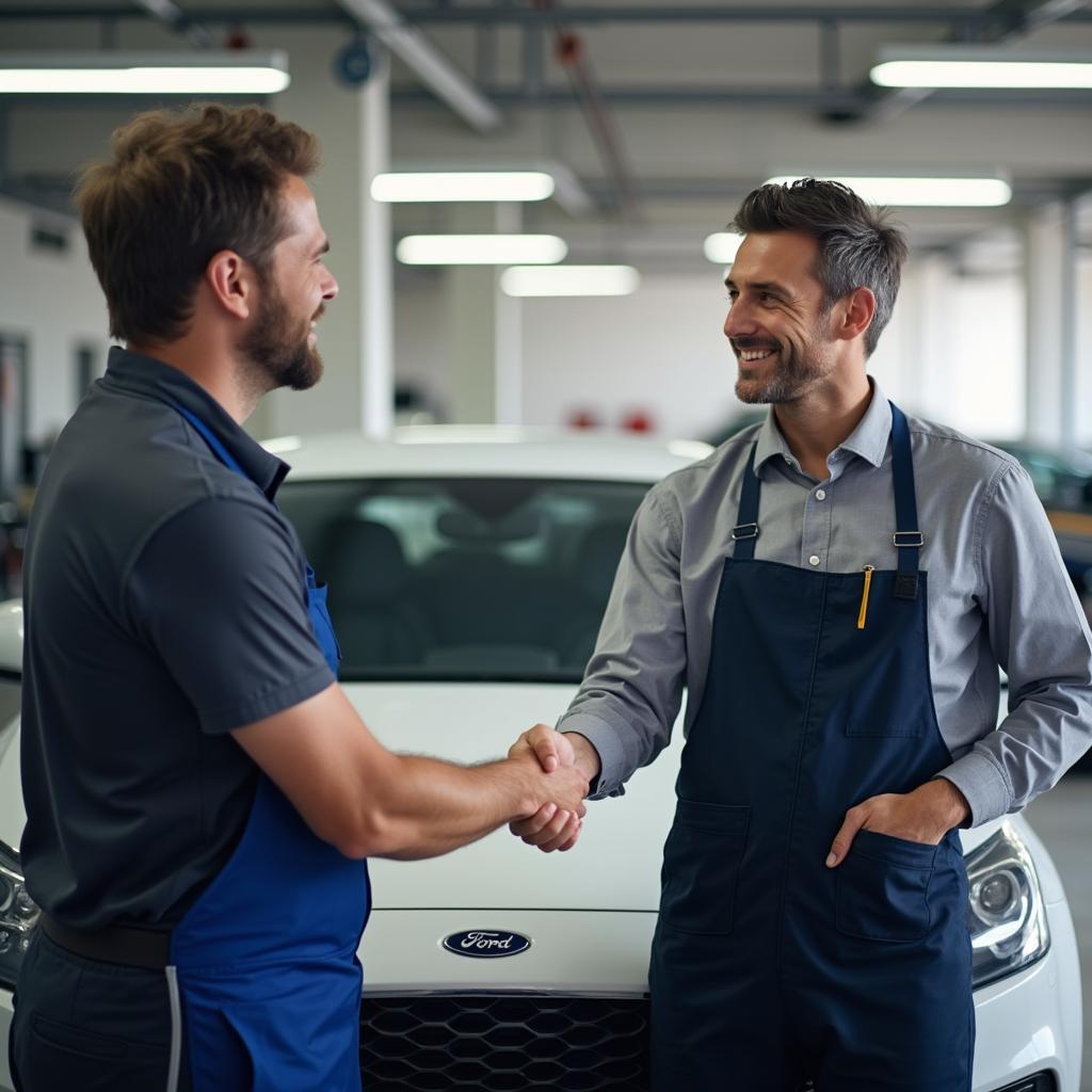 Satisfied customer receiving their car after a car body repair in Dorchester