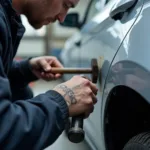 Car body repair in progress at an East Fife garage