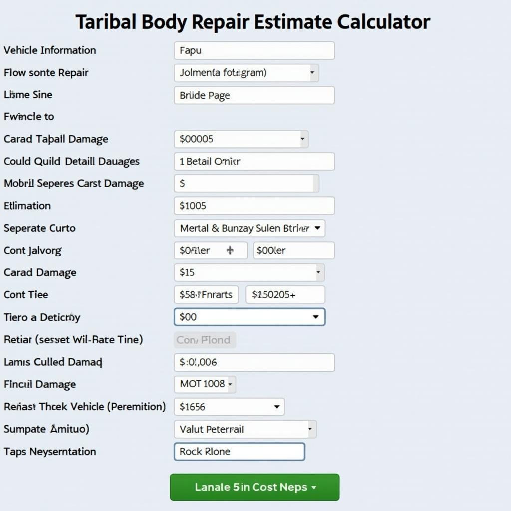 Car Body Repair Estimate Calculator Screenshot