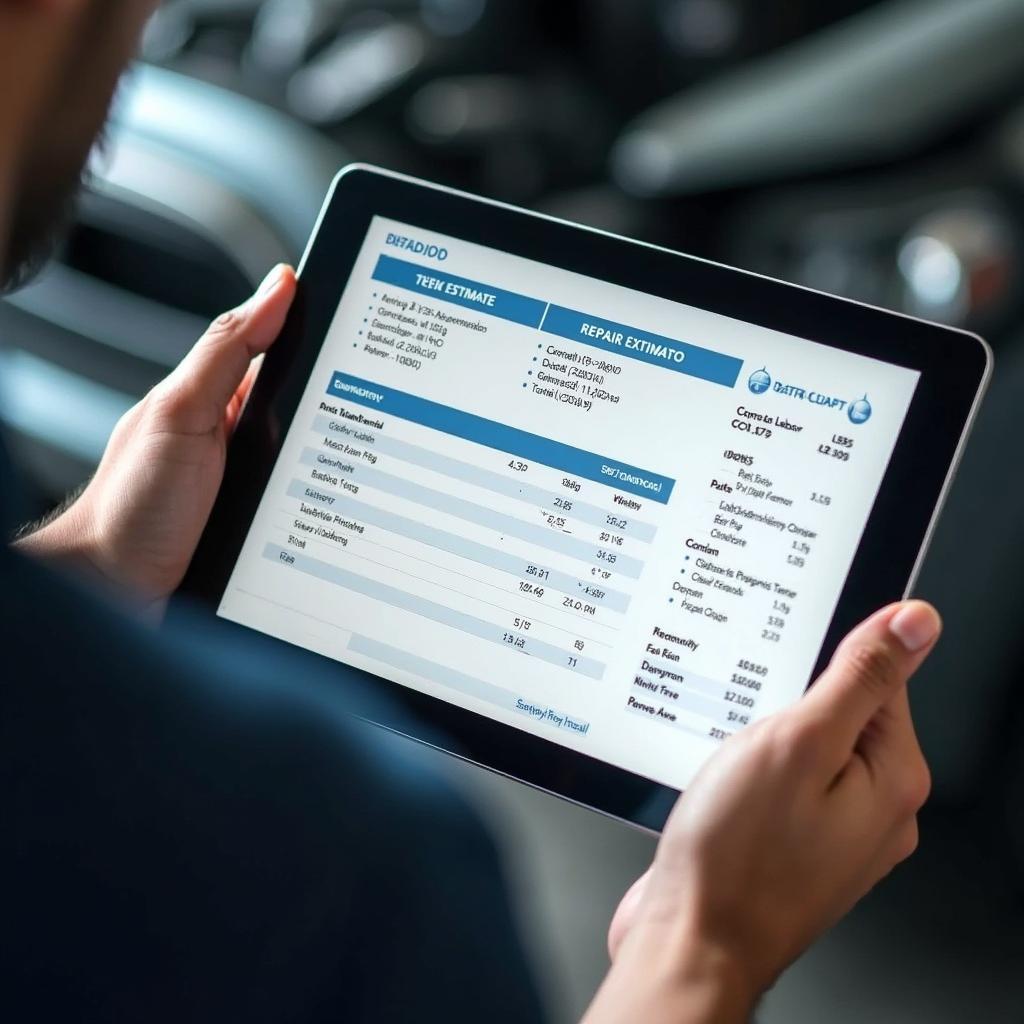 Car Body Repair Estimate on Tablet