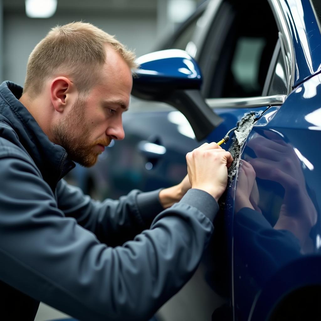 Car body repair in progress at a Glamorgan garage