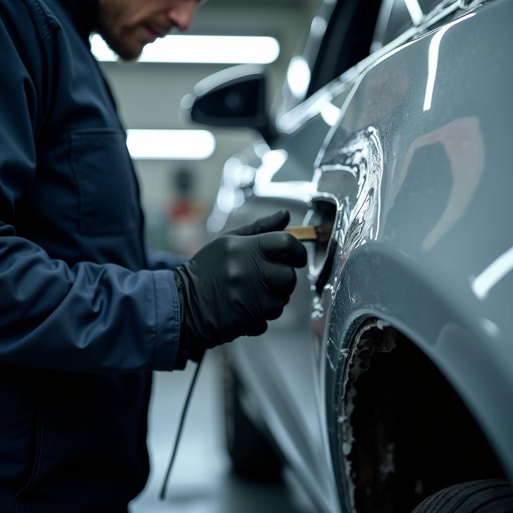 Car undergoing body repairs in Glasgow