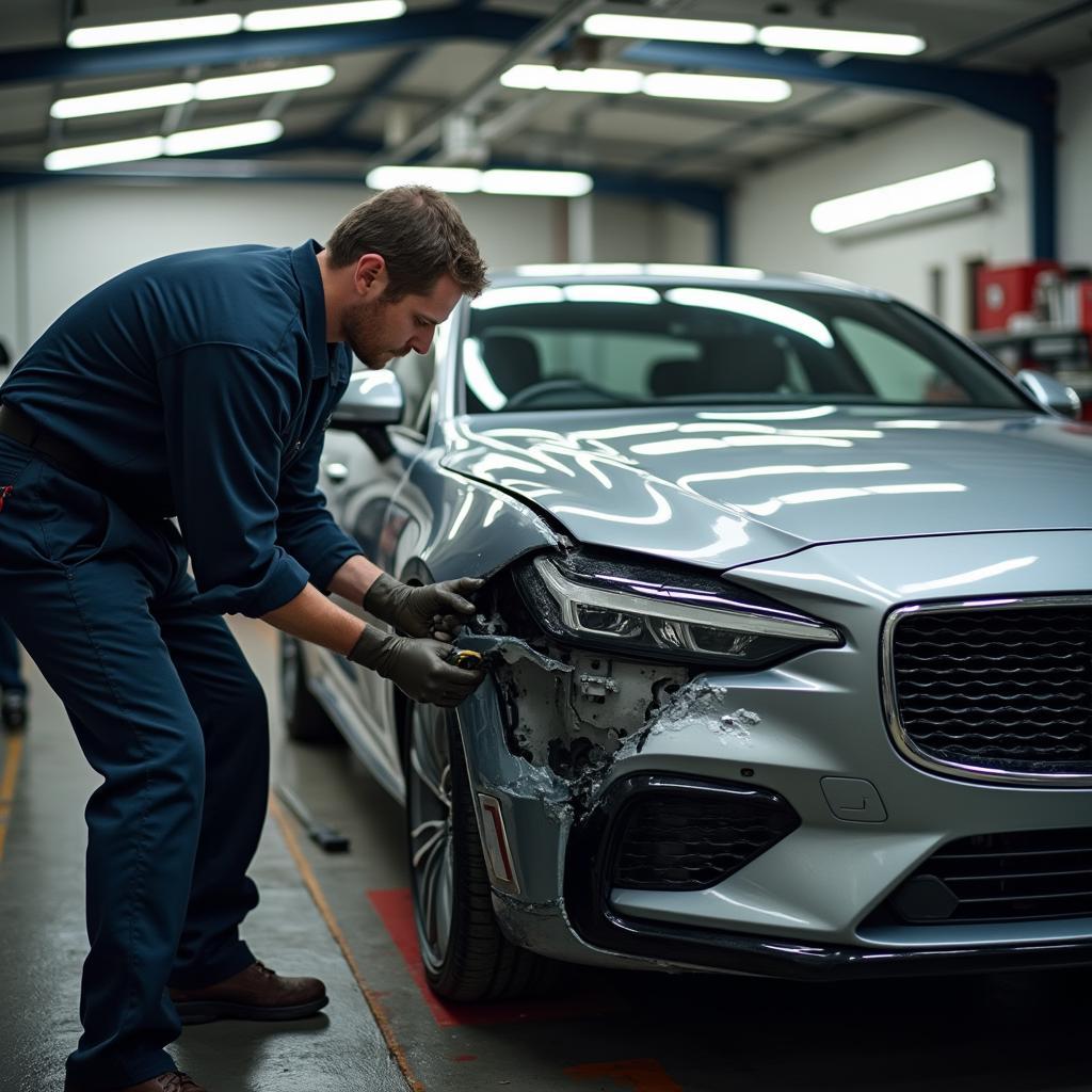 Car Body Repair in Progress in a Huntingdonshire Garage