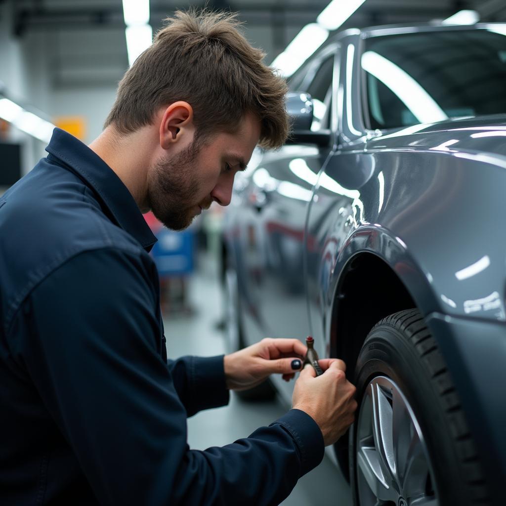 Car undergoing bodywork repair in Market Harborough