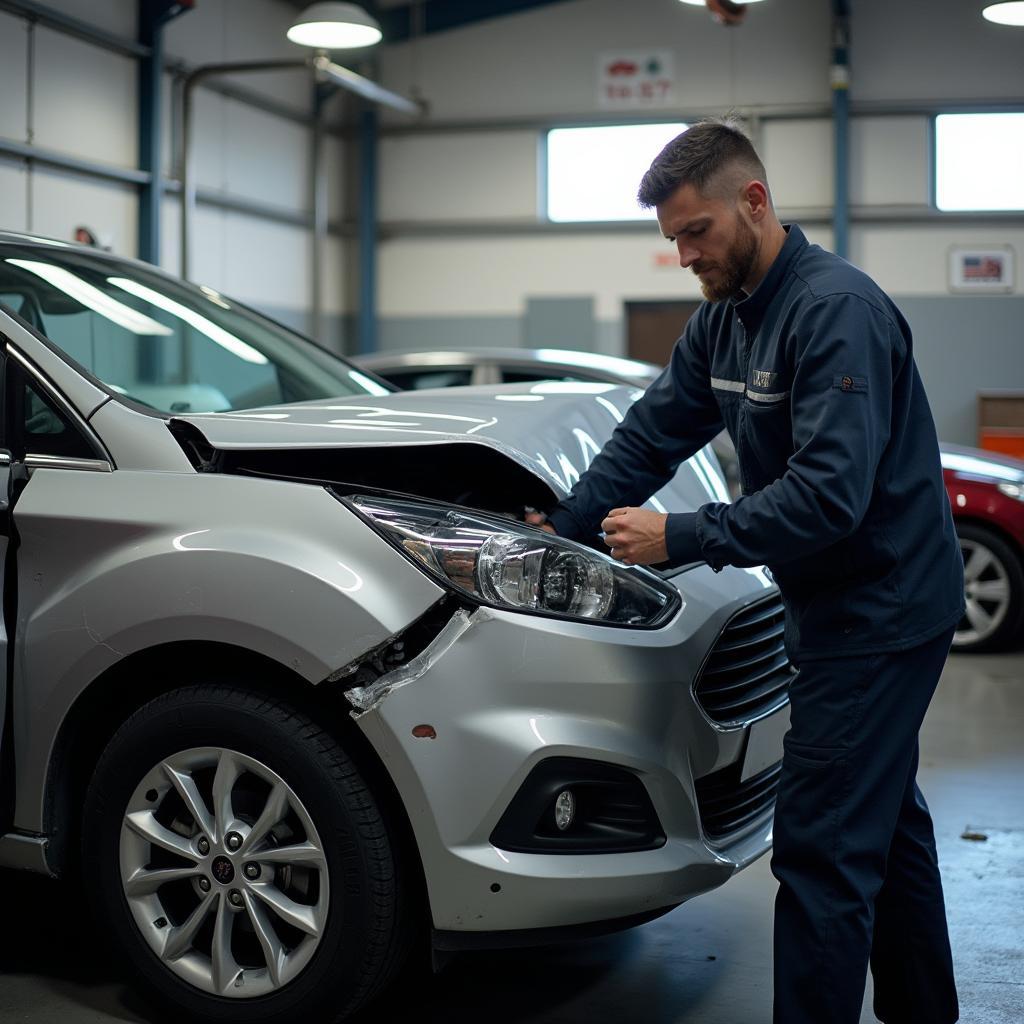 Car with collision damage being assessed in Northwich