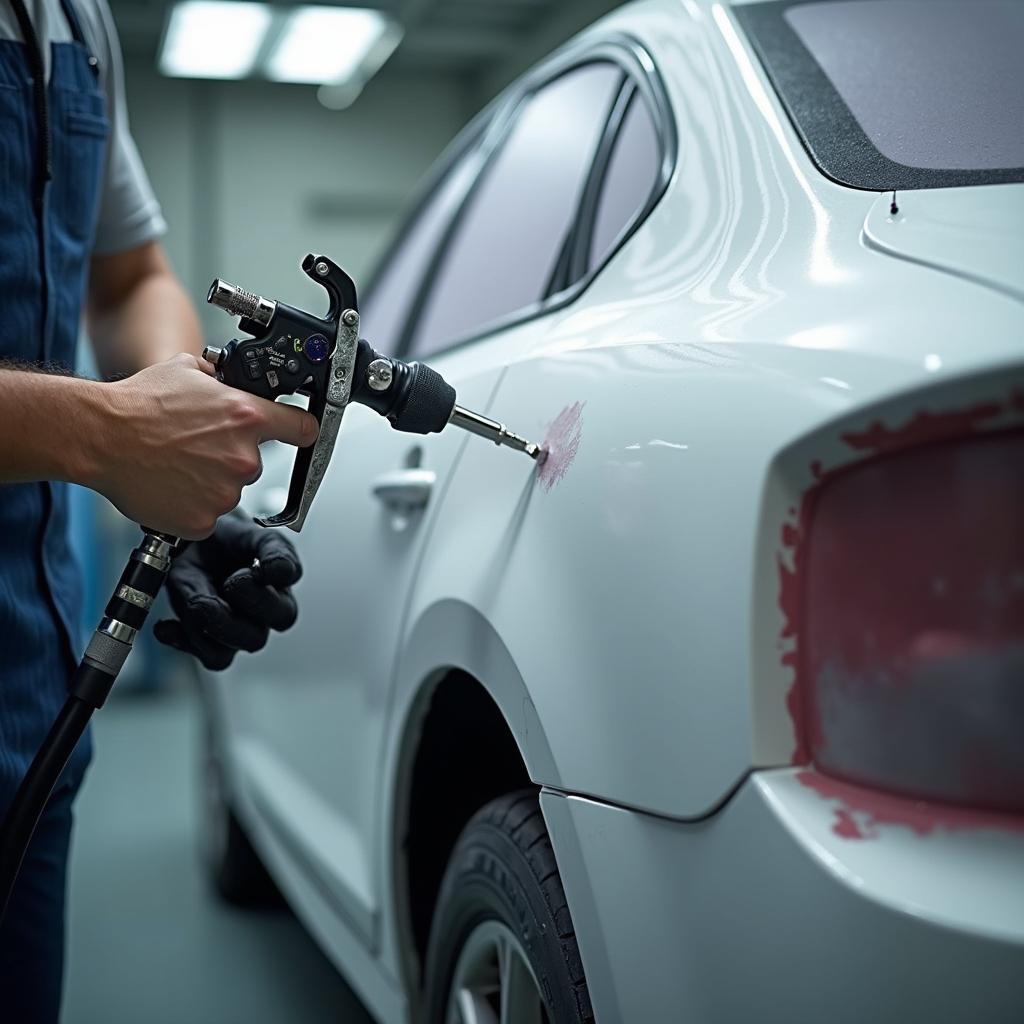 Applying paint during car body repair