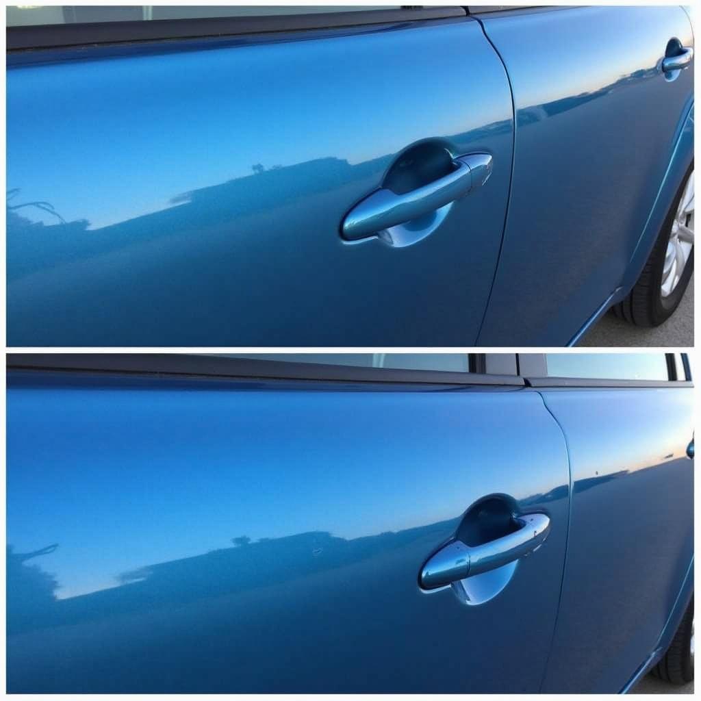 A car door after car body repair paste application and painting